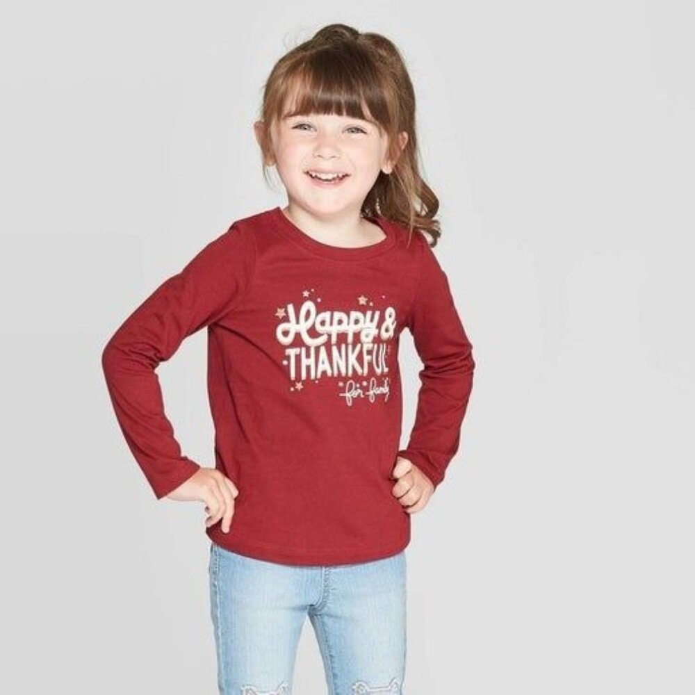 Girls' Happy & Thankful Long Sleeve Tee 2T